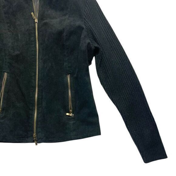 AMI Leather Moto Jacket Women Size Medium Black Suede Full Zip Up Pockets Bomber - Picture 4 of 13